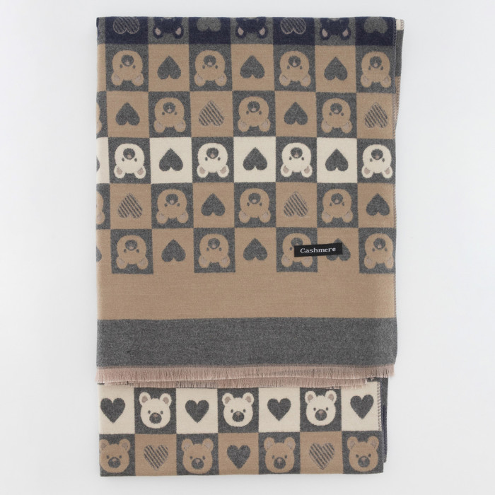 Палантин ВЕДМЕДИКИ-СЕРЦЯ капучіно/т.сірий/чорний/молоко