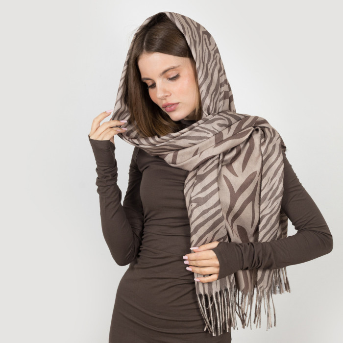 Палантин ЗЕБРА Двусторонній бежевий/коричневий