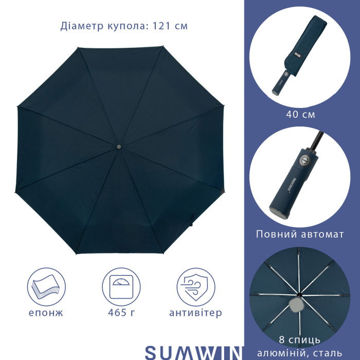 Парасолька складана автомат Parachase 3273 синій 3 скл 8 сп
